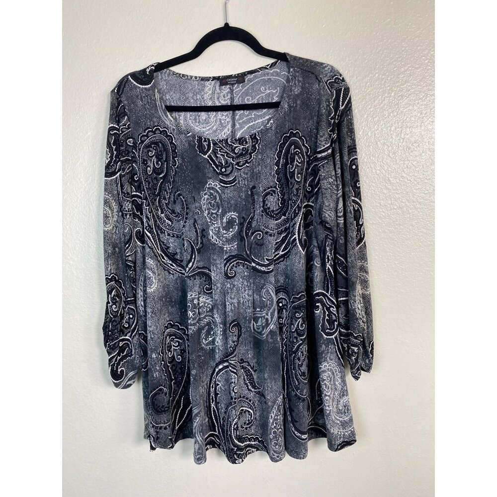 Cocomo Woman Paisley‎ Tunic Top Size 1X Long Sleeve Artsy Boho Stretch